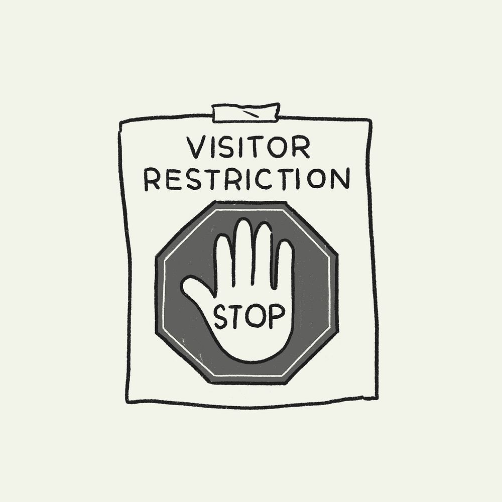 Visitor restriction sign doodle, vector new normal illustration