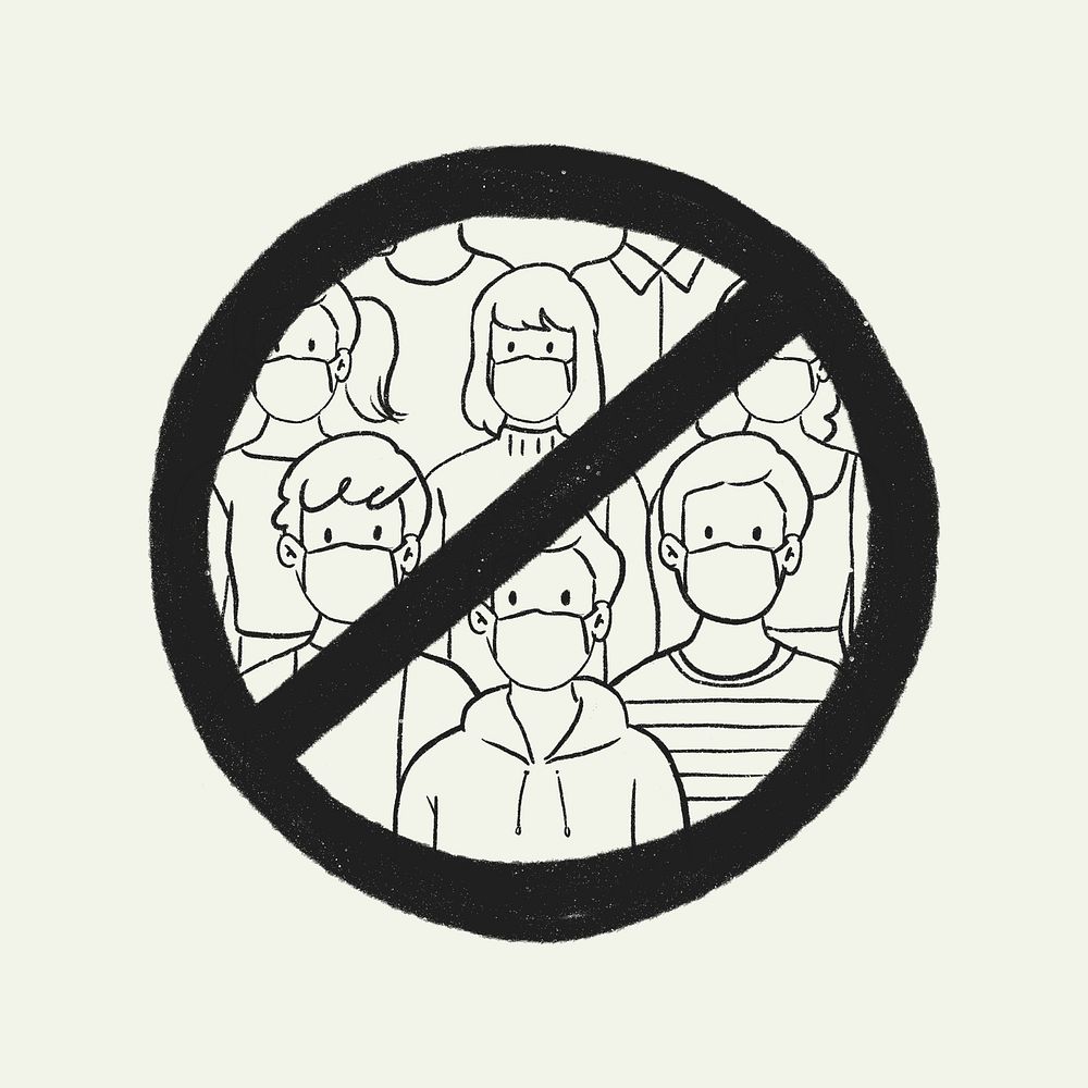 Avoid crowds doodle illustration, new normal design