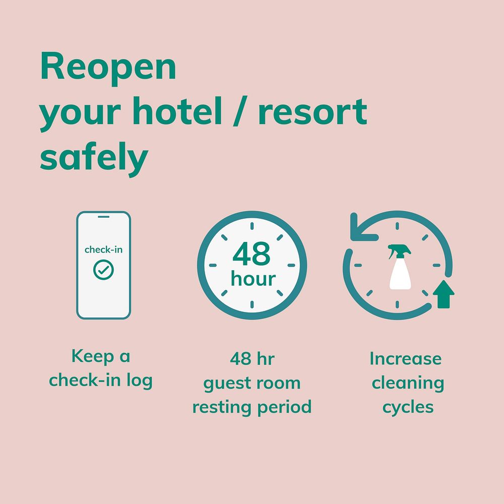 COVID 19 safety measures IG template, vector reopen your hotel safely