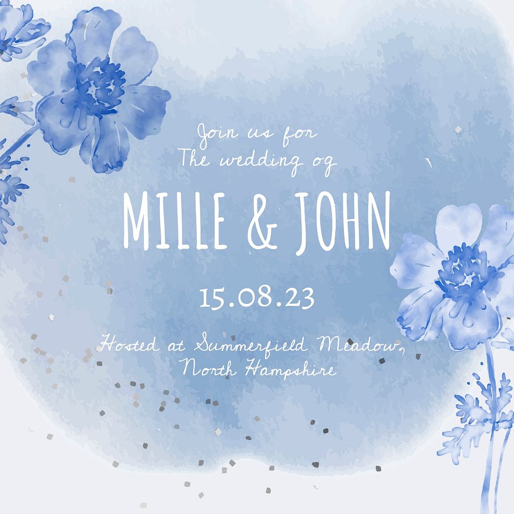 Winter wedding Instagram post template, blue watercolor aesthetic vector