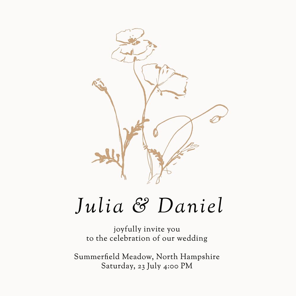 Flower wedding Instagram post template, minimal aesthetic vector
