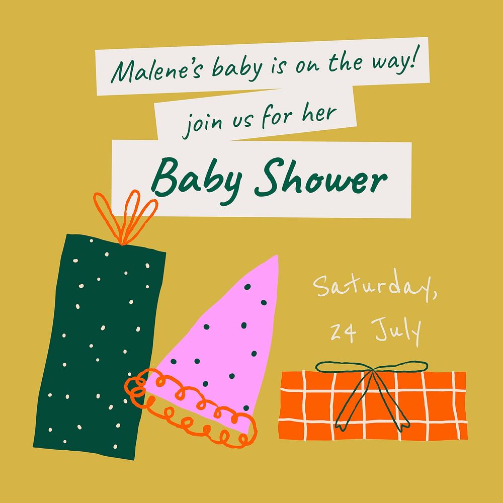 Cute baby shower template, Instagram post vector