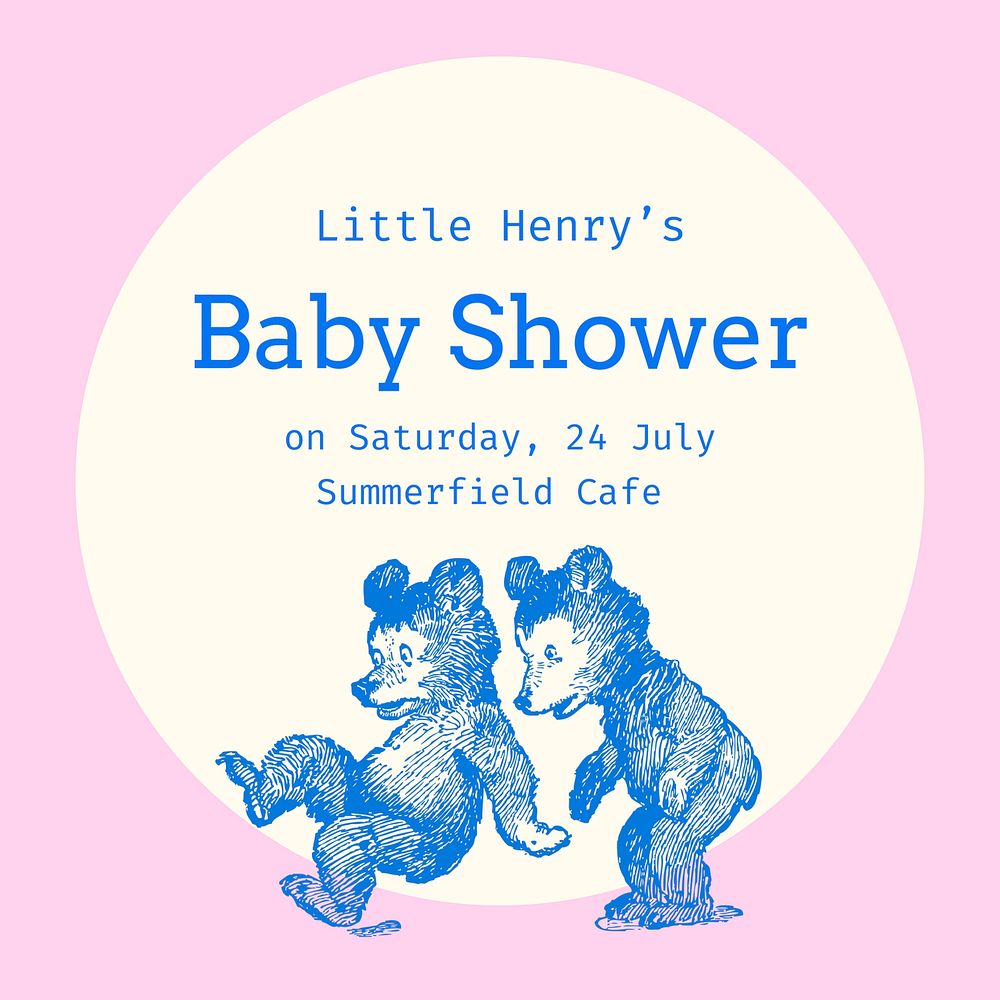 Little bears baby shower template, Instagram post vector