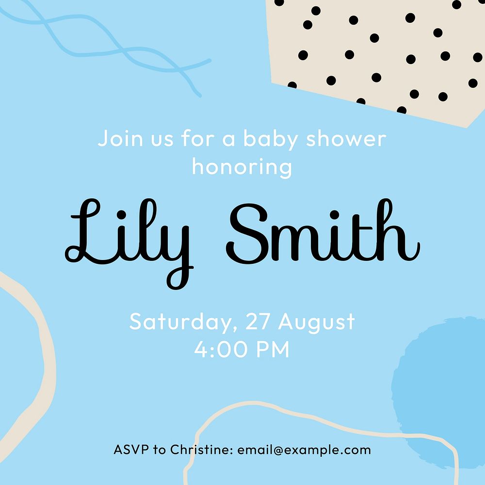 Blue memphis baby shower template, Instagram post vector