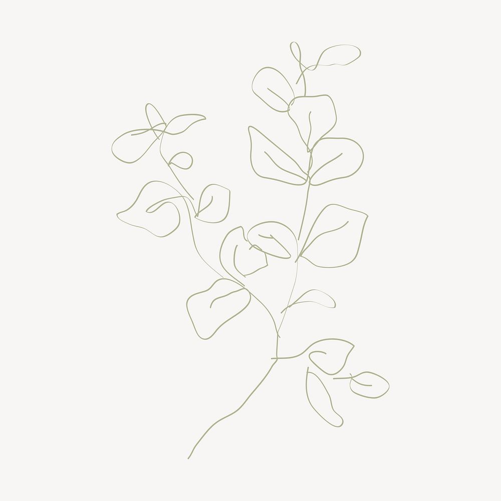 Aesthetic leaf branch sticker, line art illustration vector