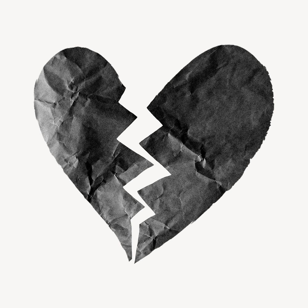 Broken heart sticker, black paper texture psd