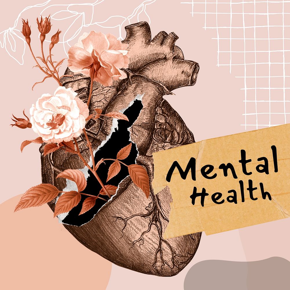 Mental health Instagram post template, floral surrealism design vector