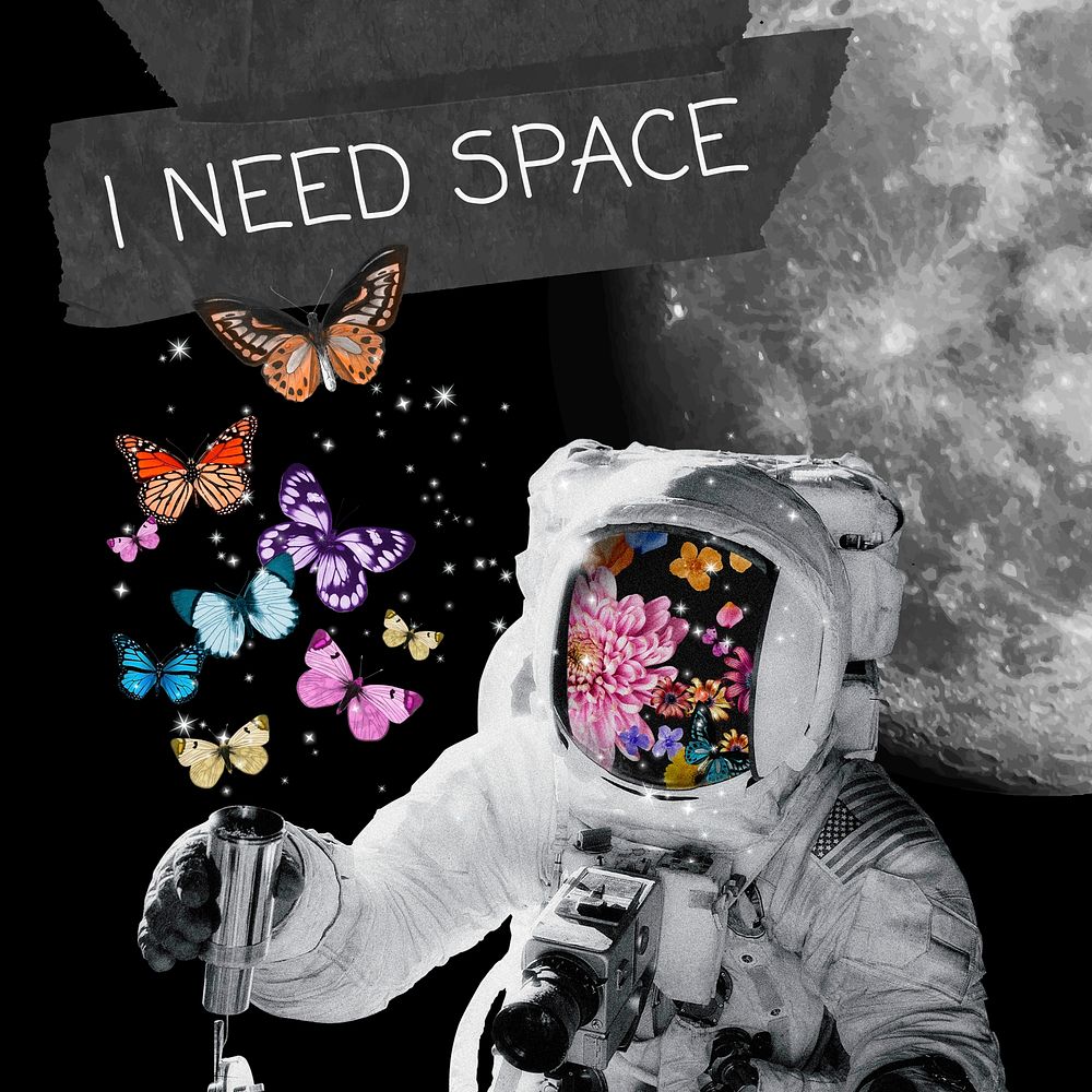 Aesthetic space Instagram post template, surreal paper collage vector