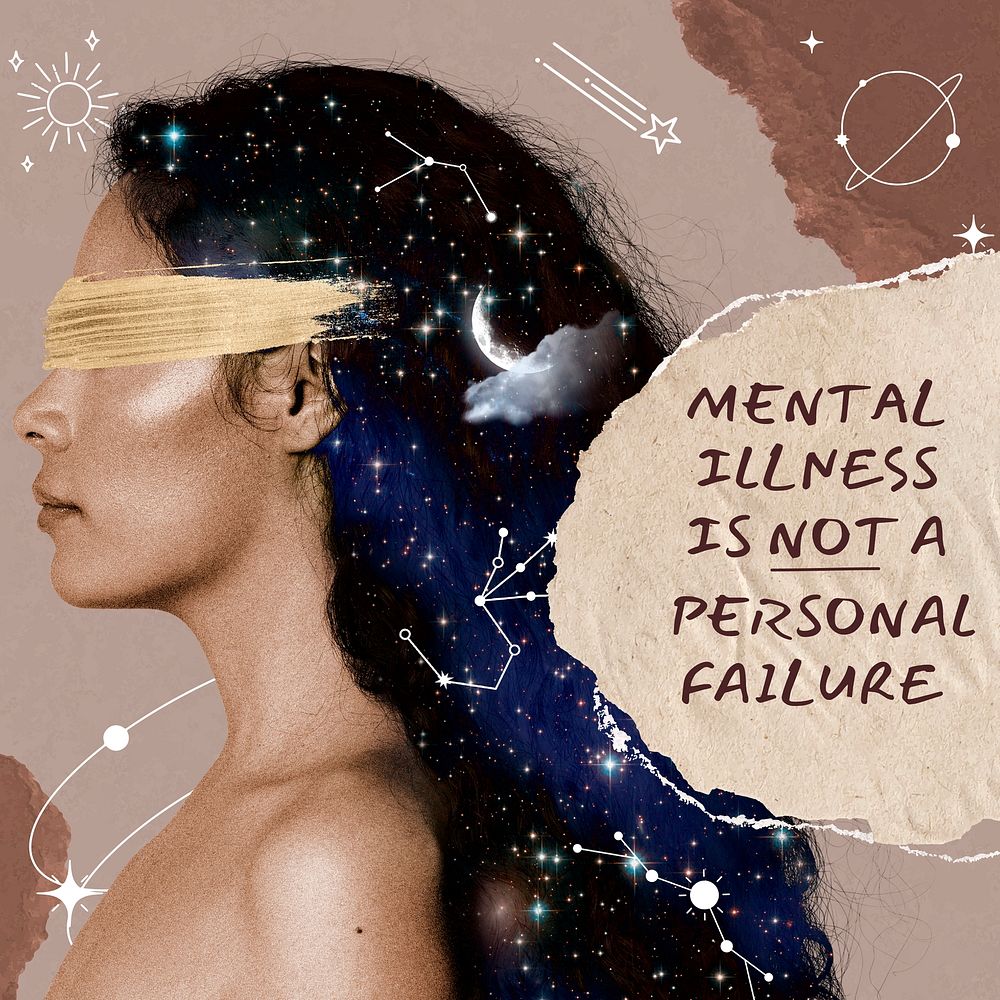 Mental illness Instagram post template, surreal paper collage vector