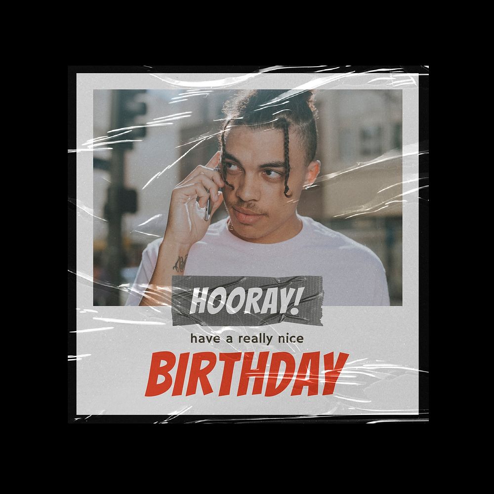 Instant film Instagram post template, birthday greeting card vector