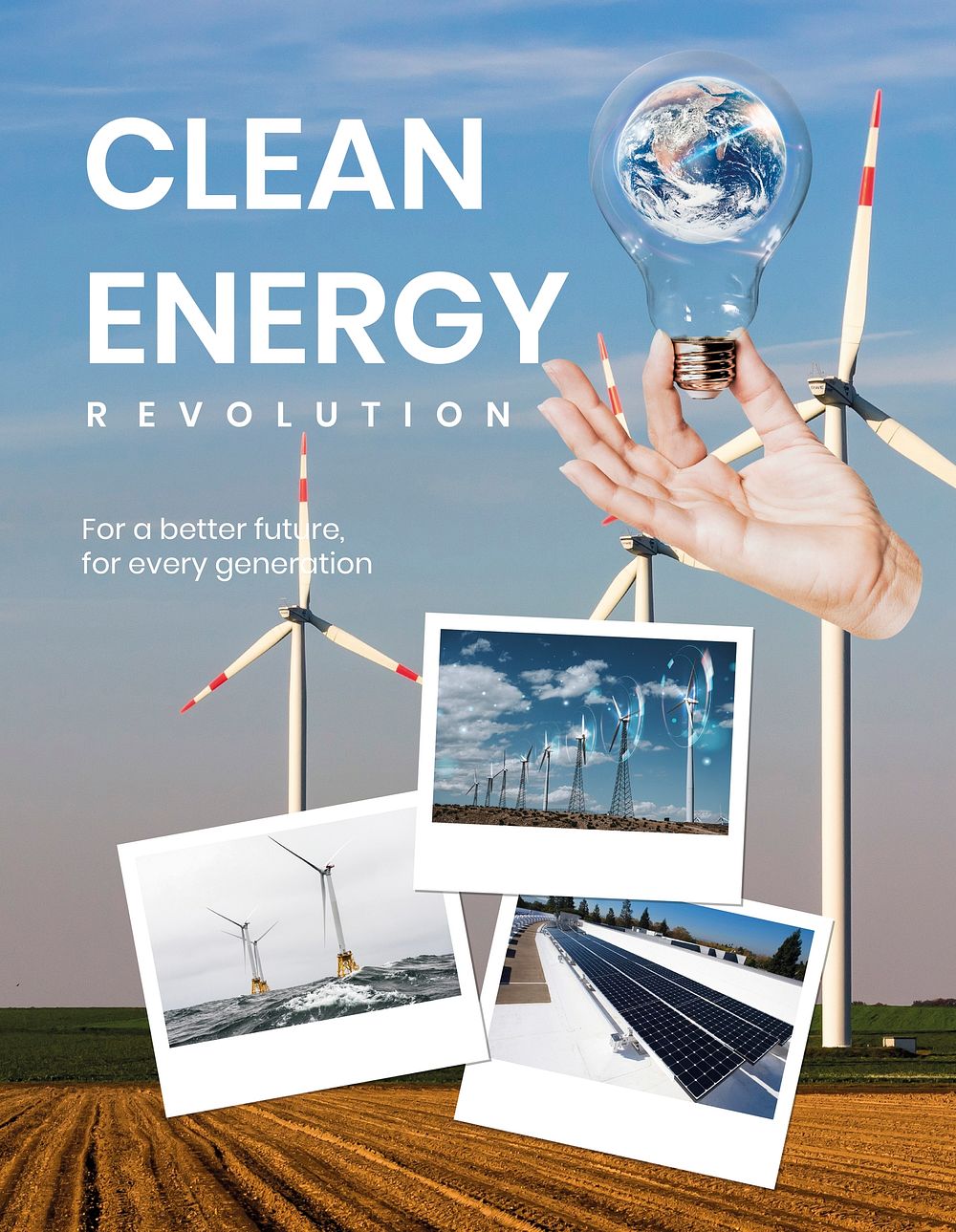 Clean energy flyer template, editable text vector