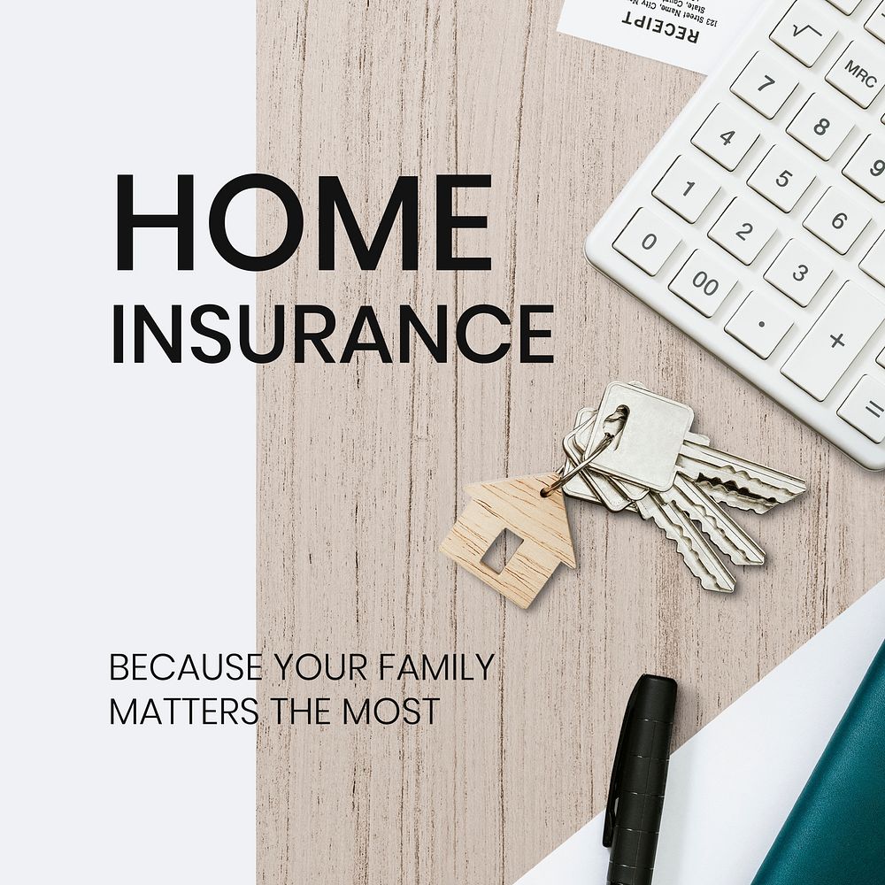 Home insurance Instagram post template, editable text vector