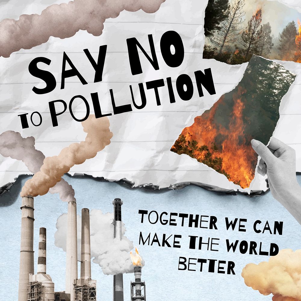 Stop pollution Instagram post template, editable text vector