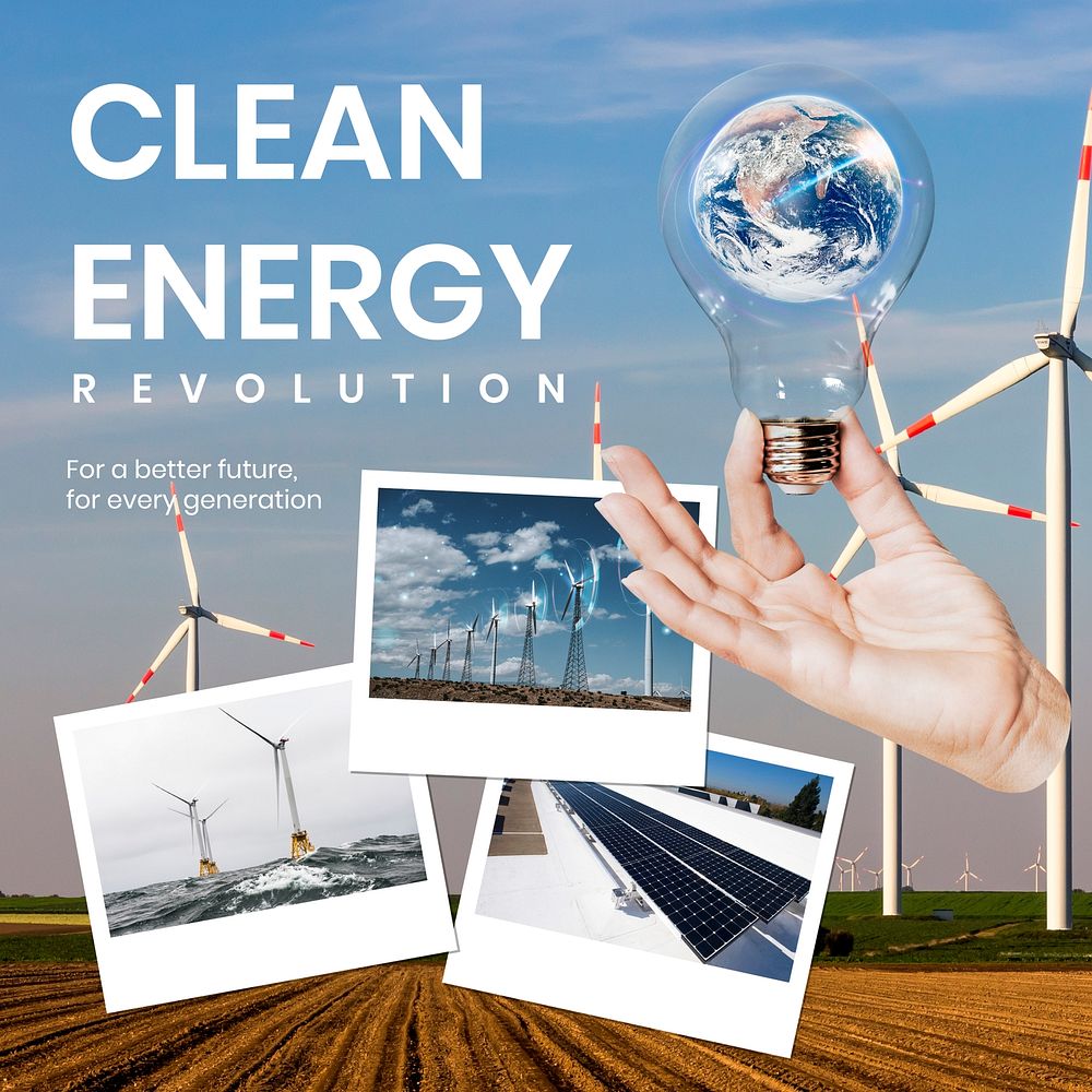 Clean energy Instagram post template, editable text vector