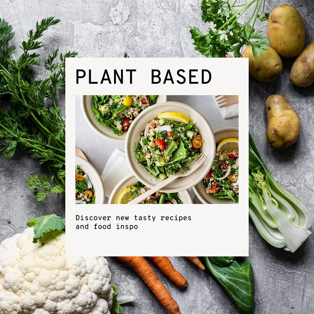 Plant based Instagram post template, editable text vector