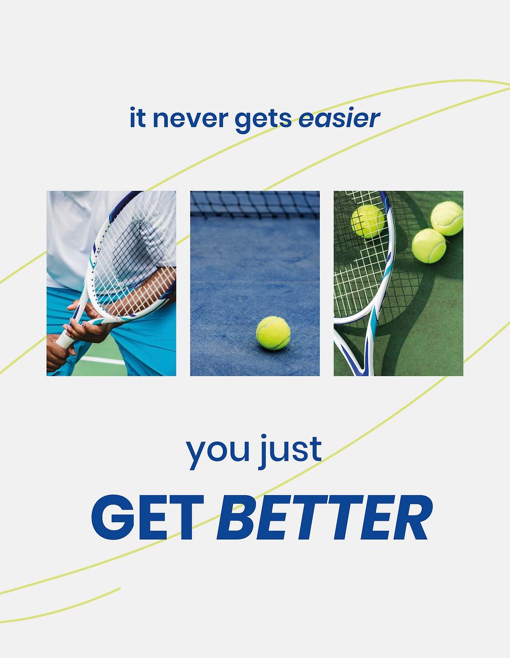 Motivational sports flyer template, tennis photo psd