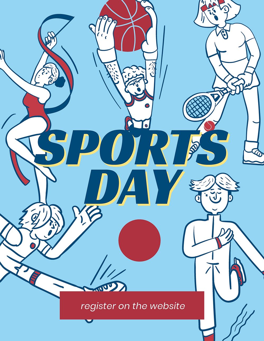 Sports day flyer template, cute athlete illustration psd