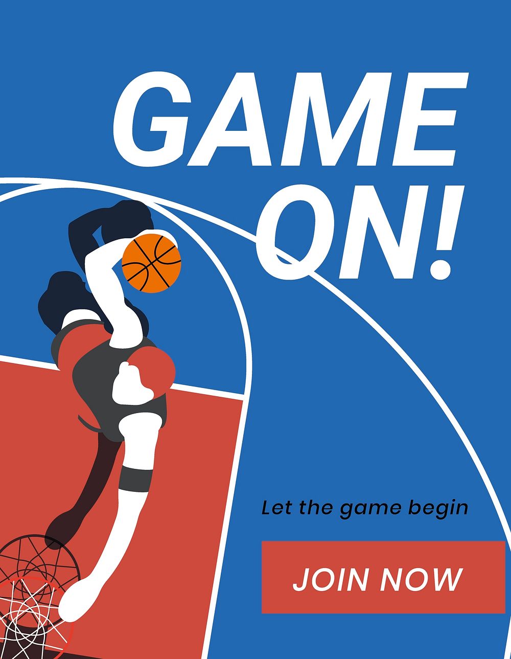 Basketball sport flyer template, game on! quote vector