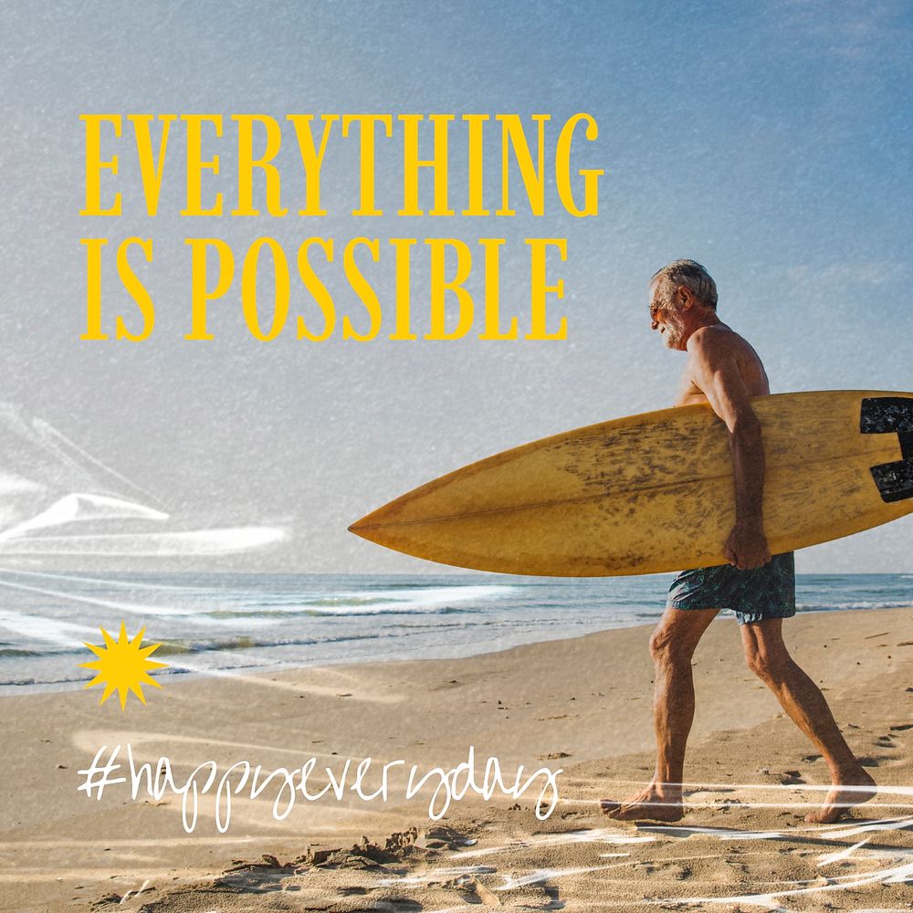 Summer aesthetic Instagram post template, everything is possible quote vector