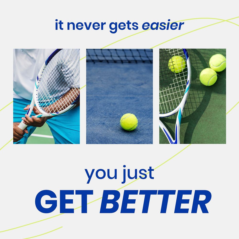 Motivational sports Instagram post template, tennis photo vector