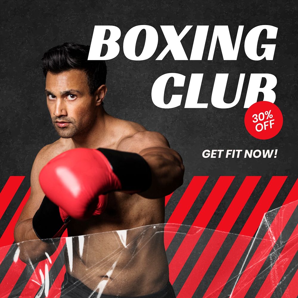 Boxing club Instagram post template, sports, gym advertisement vector