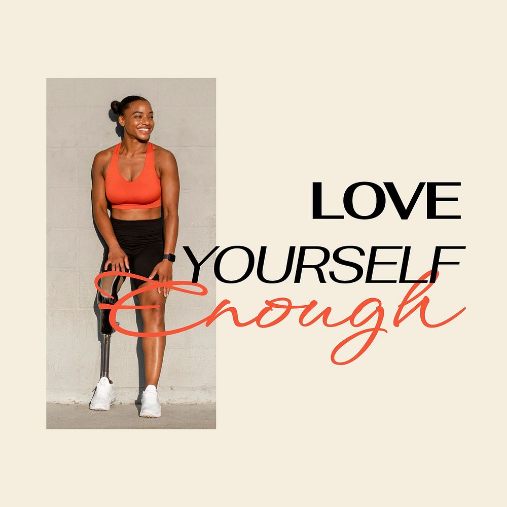 Love yourself Instagram post template, sports wellness aesthetic vector