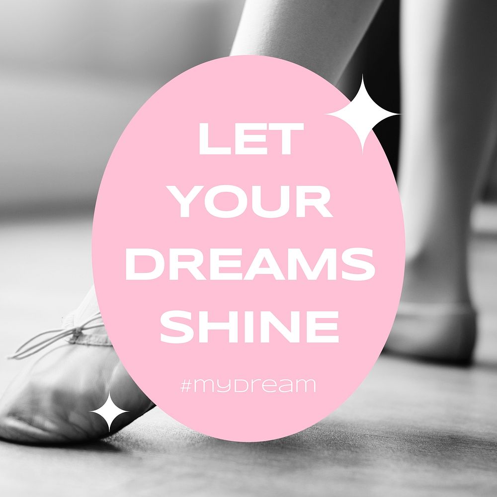 Ballerina aesthetic Instagram post template, motivational quote vector