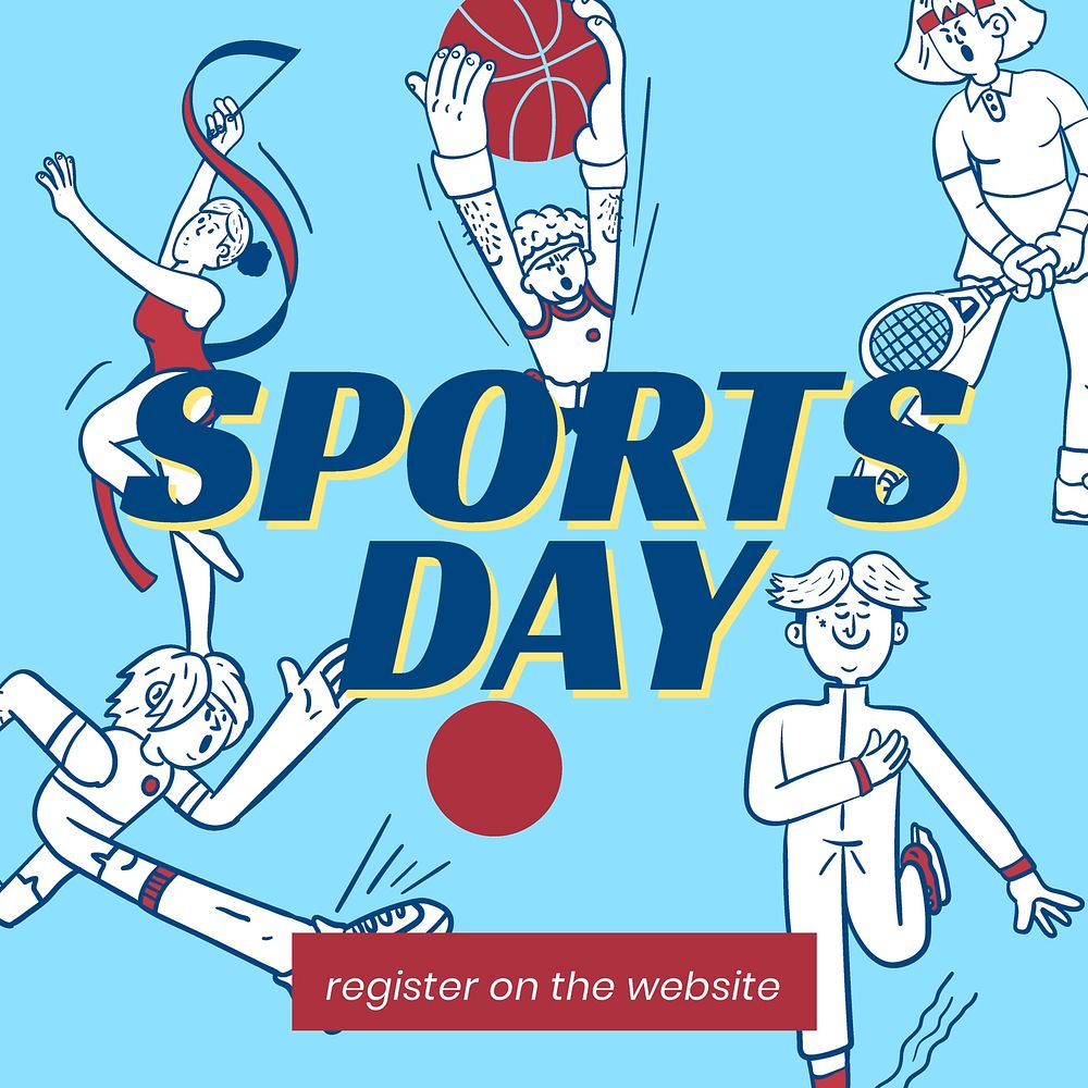 Sports day Instagram post template, cute athlete illustration vector