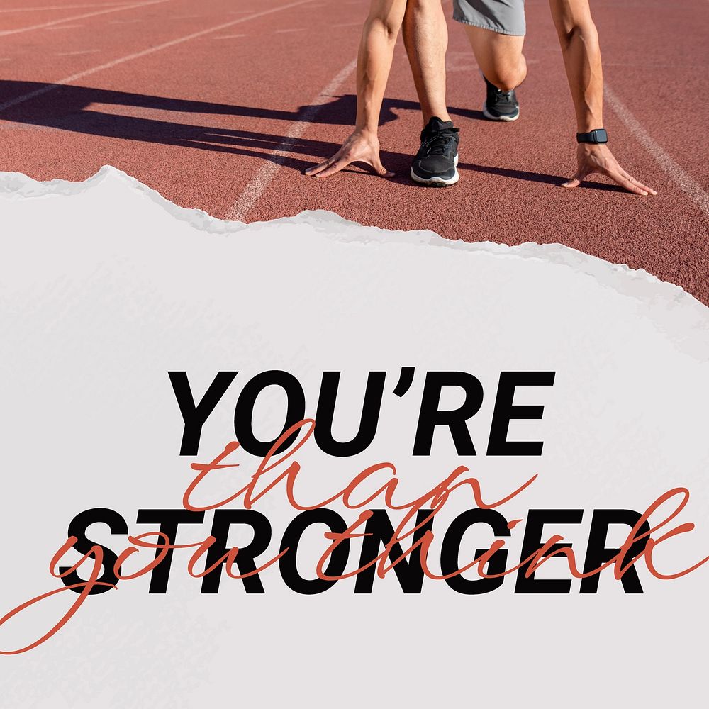 You're stronger Instagram post template, inspirational sports quote vector