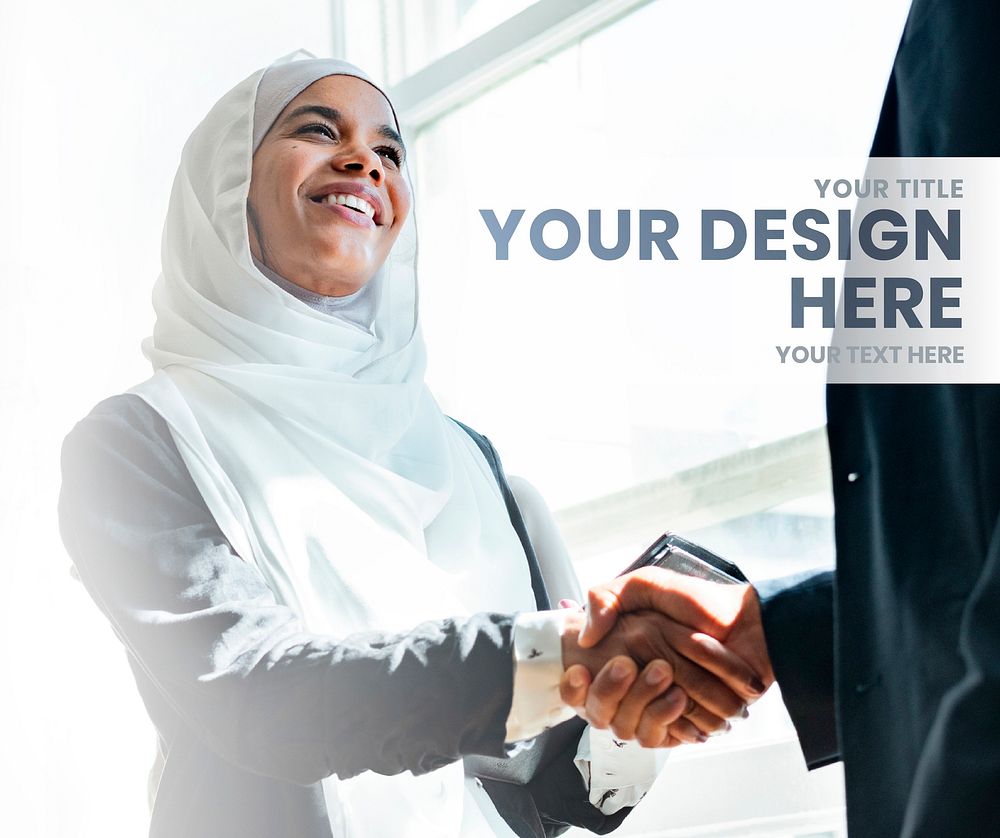 Muslim businesswoman close the deal business social template vector