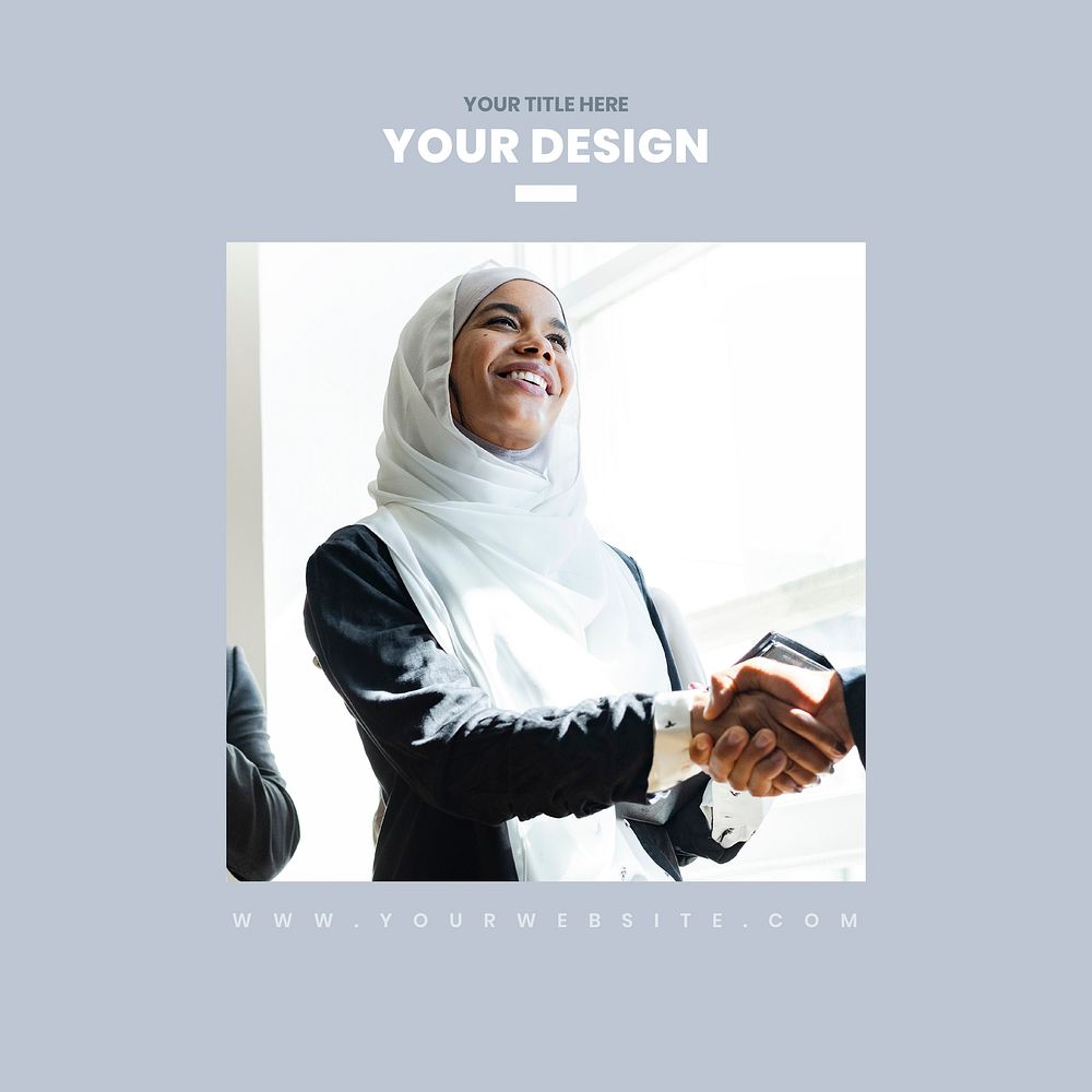 Muslim businesswoman close the deal social template vector