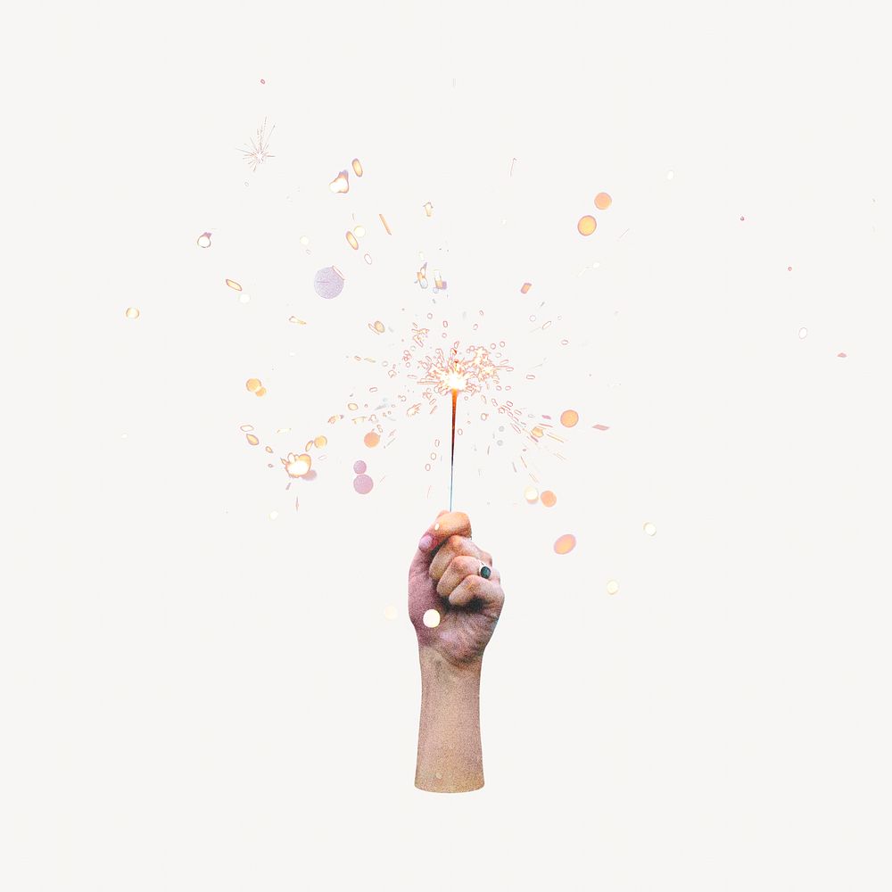 Hand holding sparkler image on white background