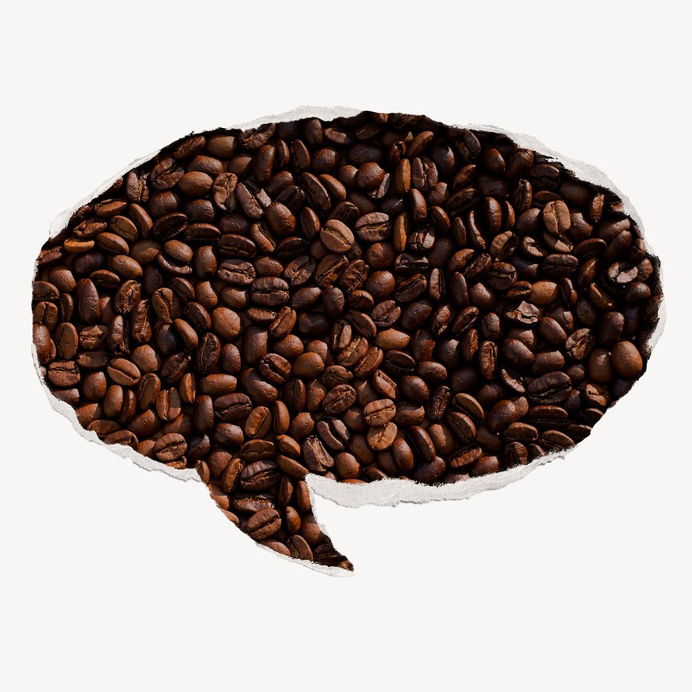 Coffee beans, ripped paper speech bubble, aesthetic image