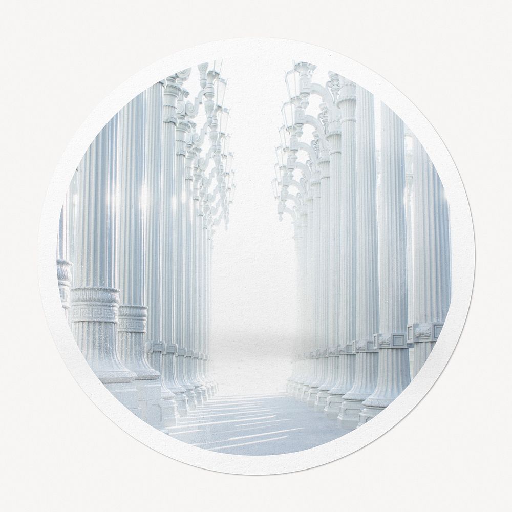Aesthetic white pillars in circle frame, architecture image