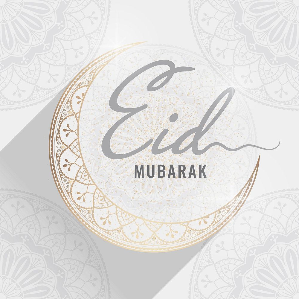 Eid Mubarak card with a crescent moon pattern background
