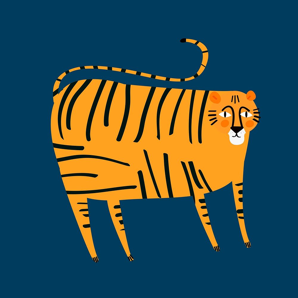 Cute tiger animal psd on blue background design element