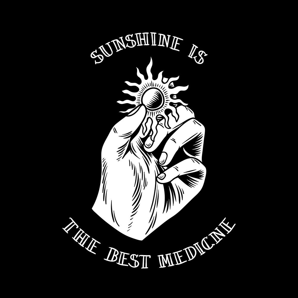Sunshine is the best medicine quote, retro illustration psd