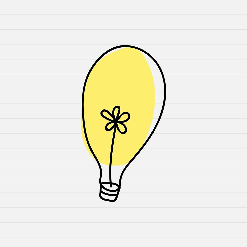 Glowing doodle light bulb vector in minimal style