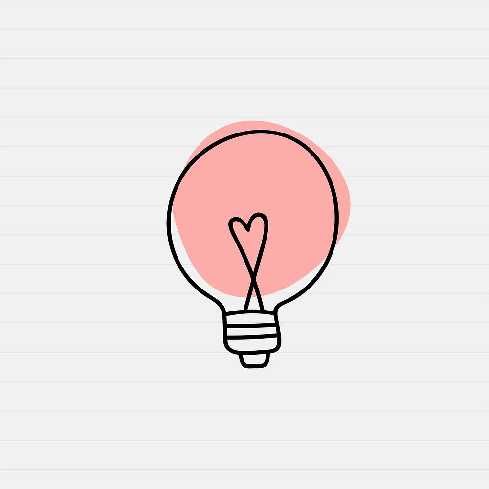 Pink doodle light bulb vector in minimal style
