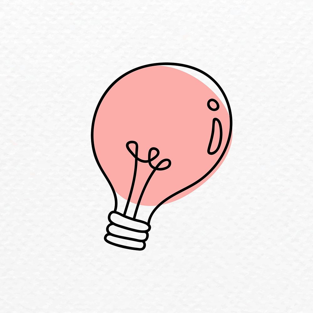 Pink doodle light bulb vector in minimal style 