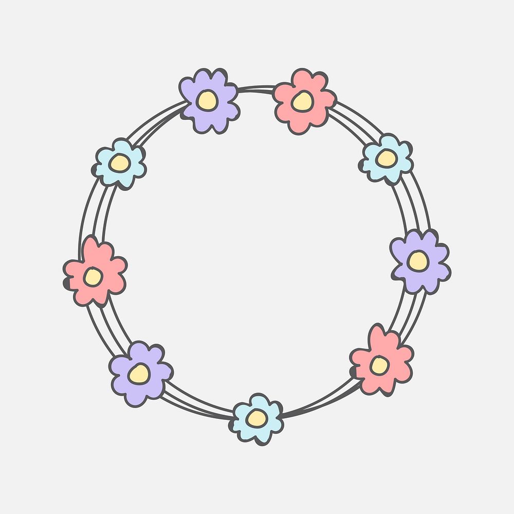 Colorful botanical wreath on white background vector