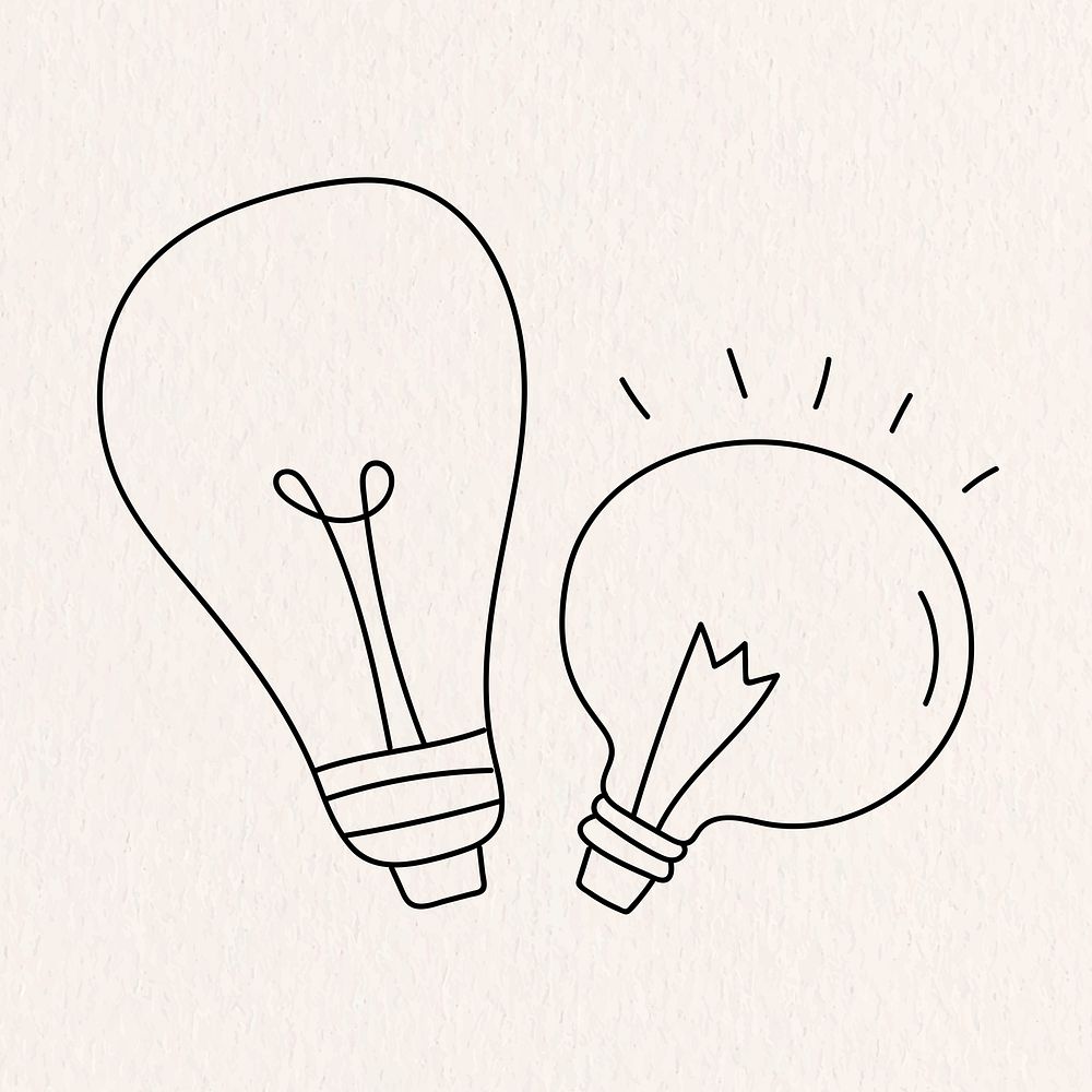 Hand drawn light bulb psd in minimal style on beige background