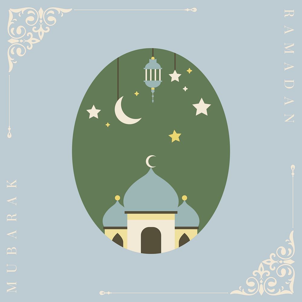 Pastel Ramadan Mubarak background vector with Arabic floral corners