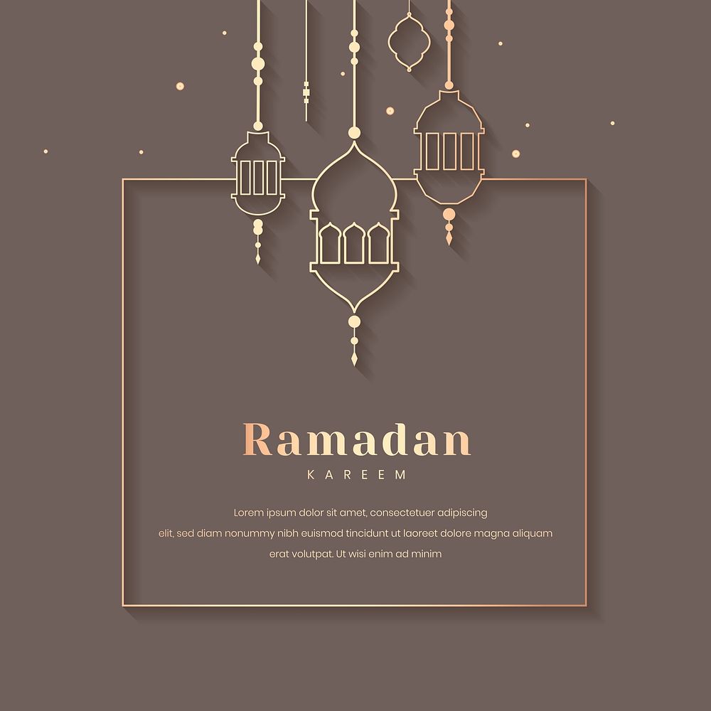 Gray Ramadan Kareem frame psd with beautiful lanterns