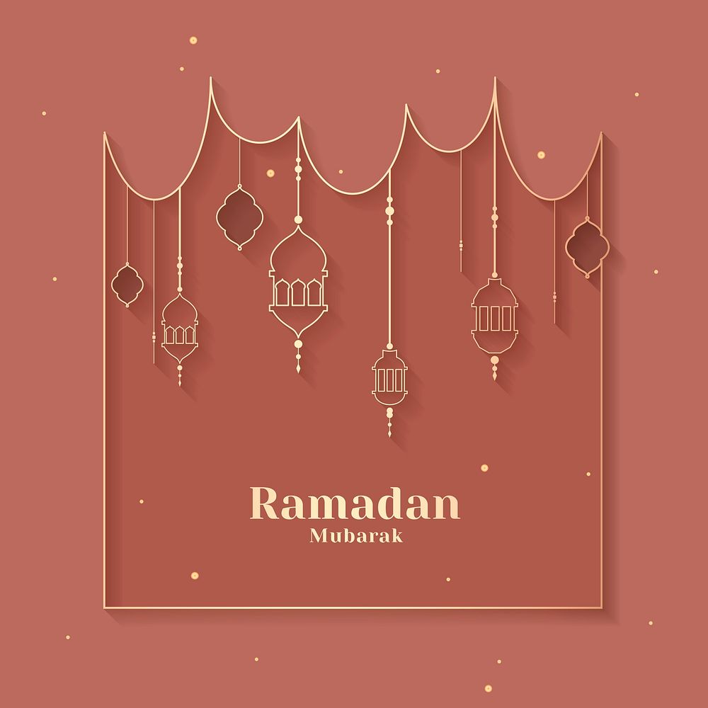 Red Ramadan Mubarak frame psd with beautiful lanterns