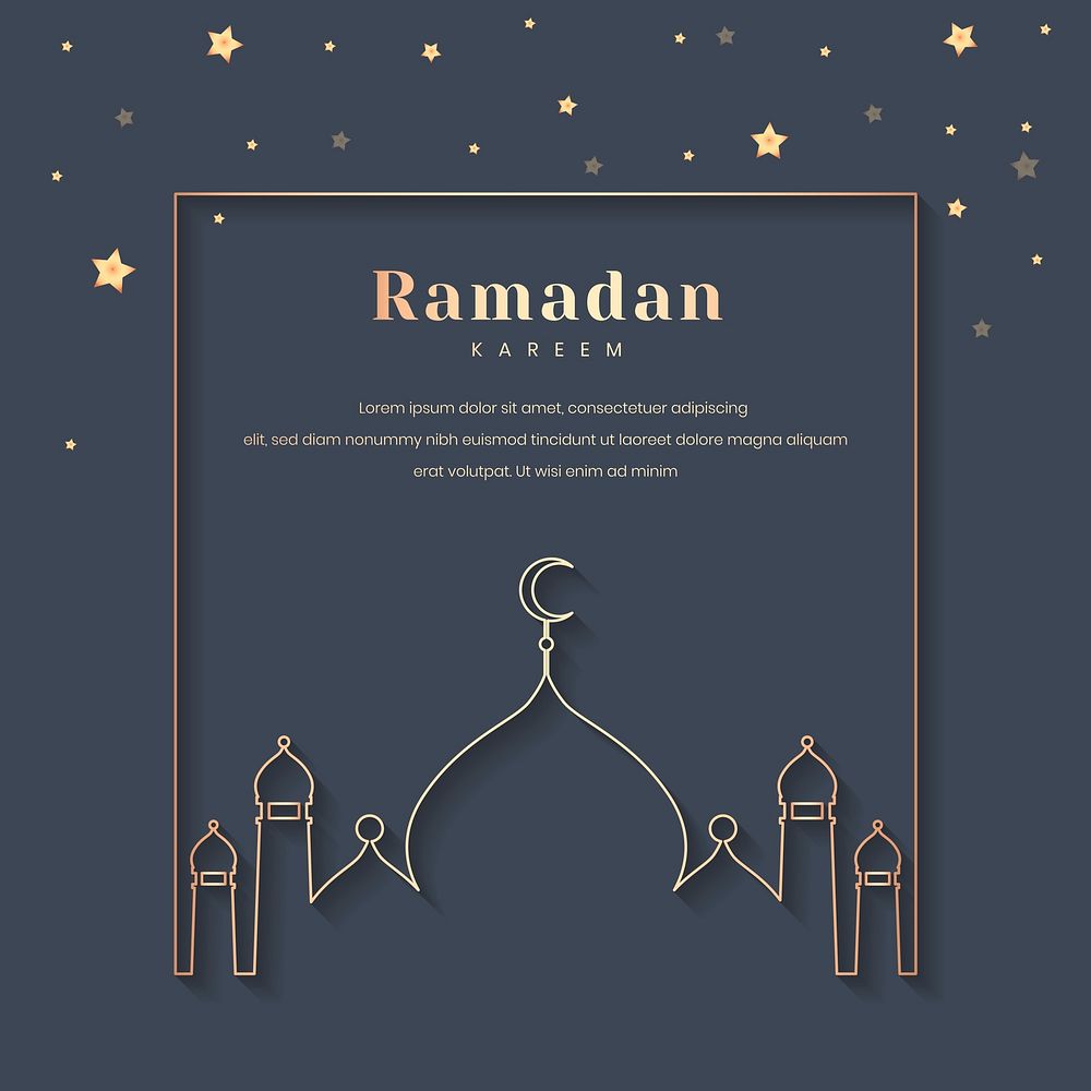 Blue Ramadan Kareem frame psd with mosque silhouette