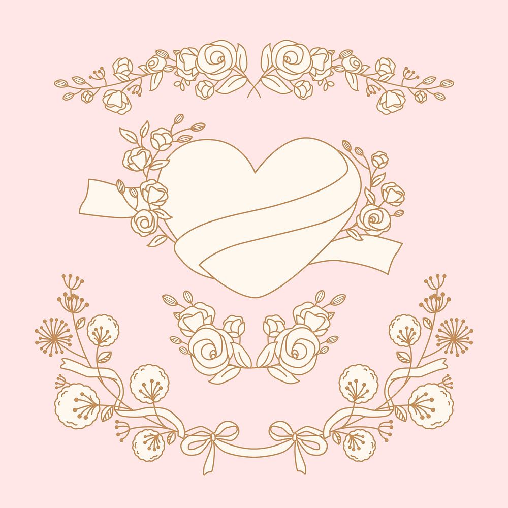 Heart and floral doodle collection vector
