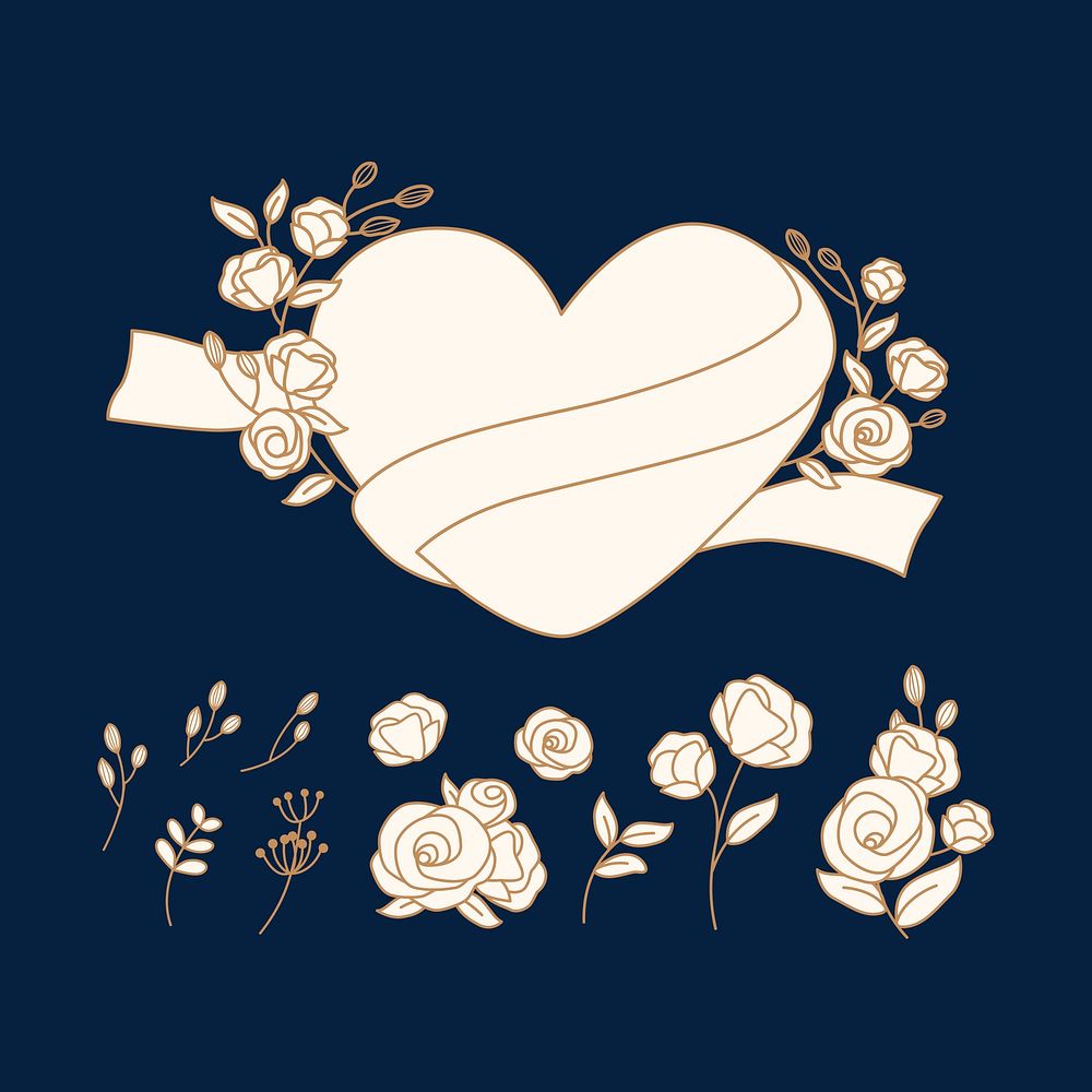 Heart and floral doodle collection vector