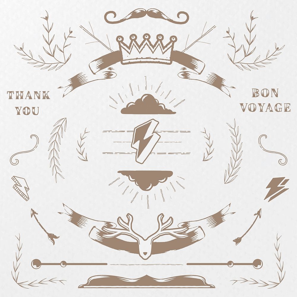 Hand drawn vintage element vector set