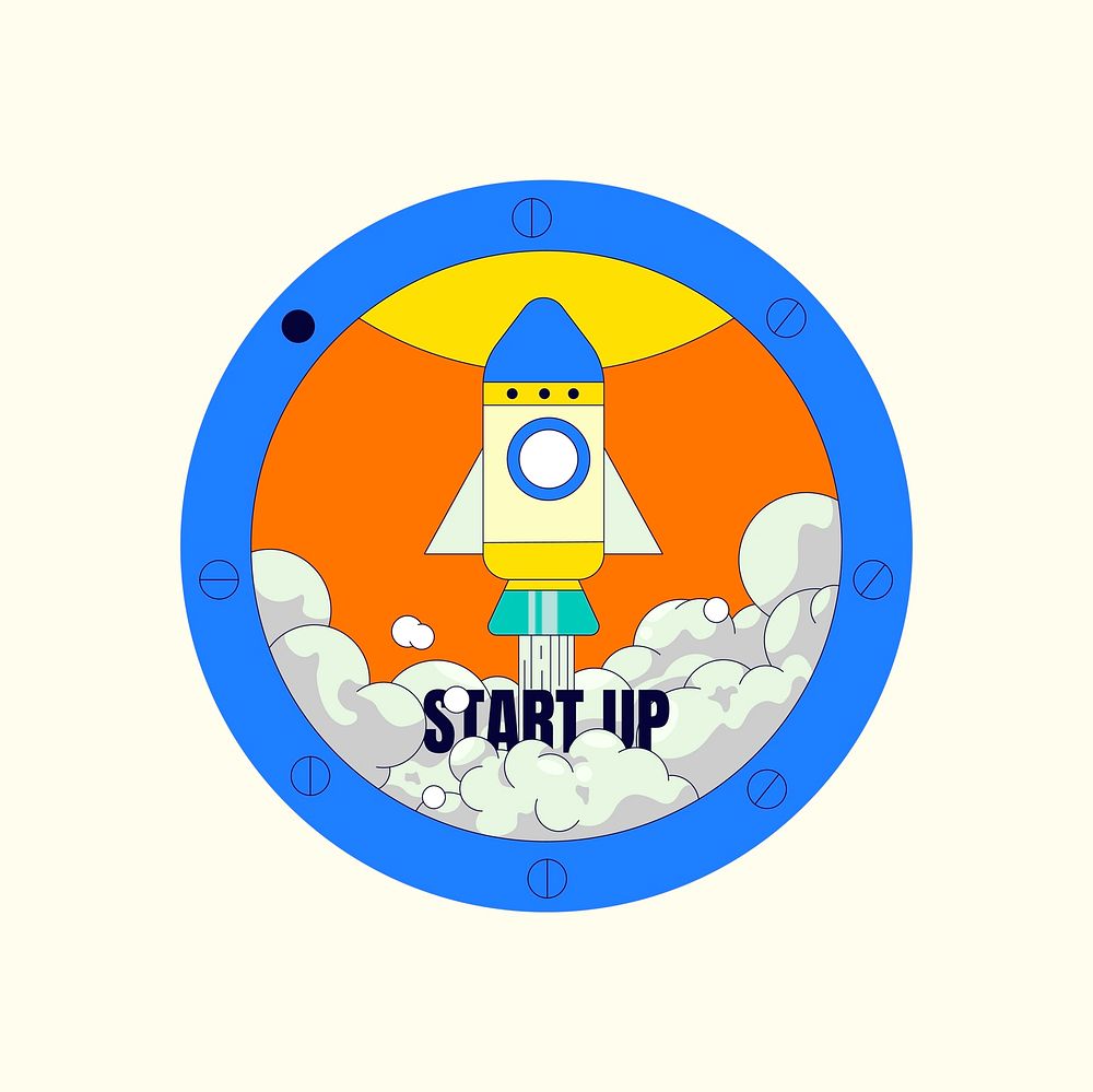 Startup rocket ship badge vector